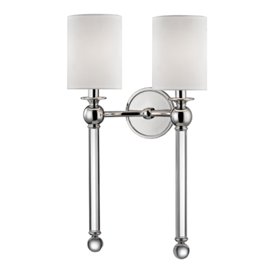 One Light Wall Sconce 5 Inches Wide by 22.25 Inches High Hudson Valley Lighting 6031-PN Gordon Polished Nickel Finish with White Silk Shade One Light Wall Sconce 5 Inches Wide by 22.25 Inches High Hudson Valley Lighting 6031-PN Gordon Polished Nickel Finish with White Silk Shade