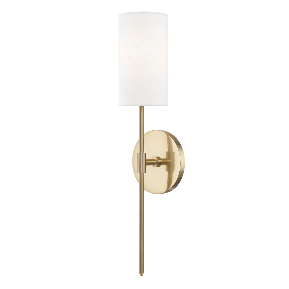Mitzi Olivia 1-Light Aged Brass Wall Sconce with White Linen Shade 